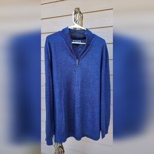 Men's  Blue Zip-Up Merino Wool Bland Sweater